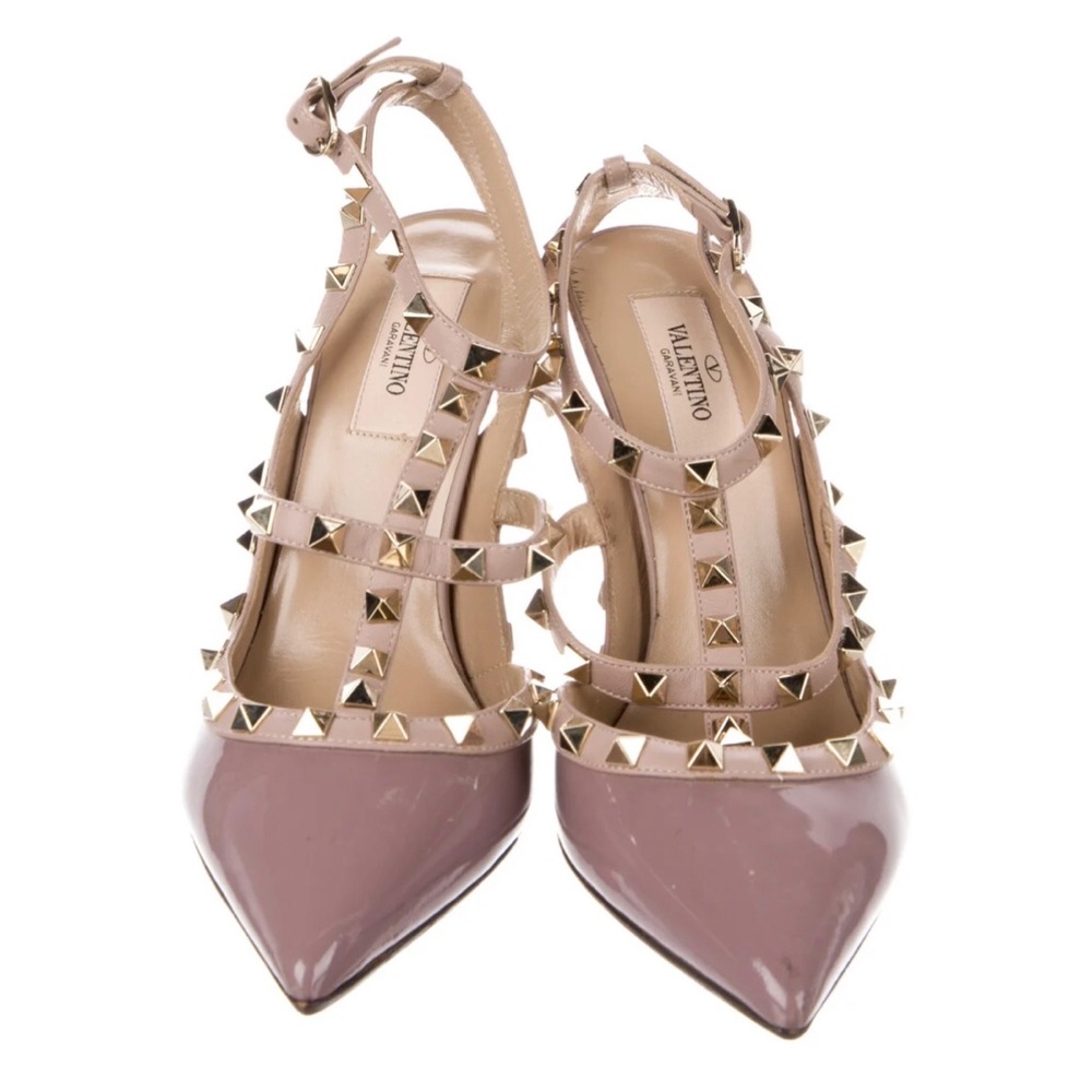 Valentino Rockstud Accents Patent Leather T-Strap Pumps Size: 8.5